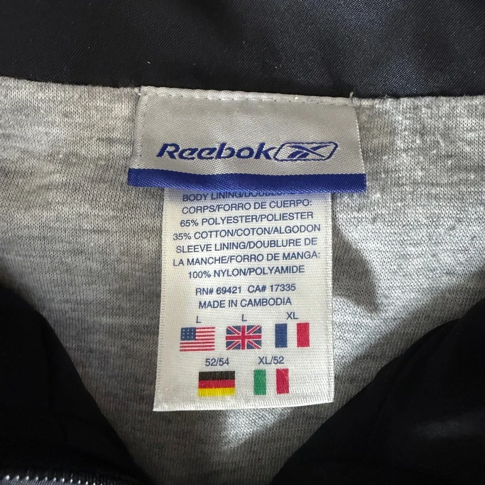 Vintage Reebok Mens Black White Full‎ Zip Track Jacket Windbreaker Size L 585 A+